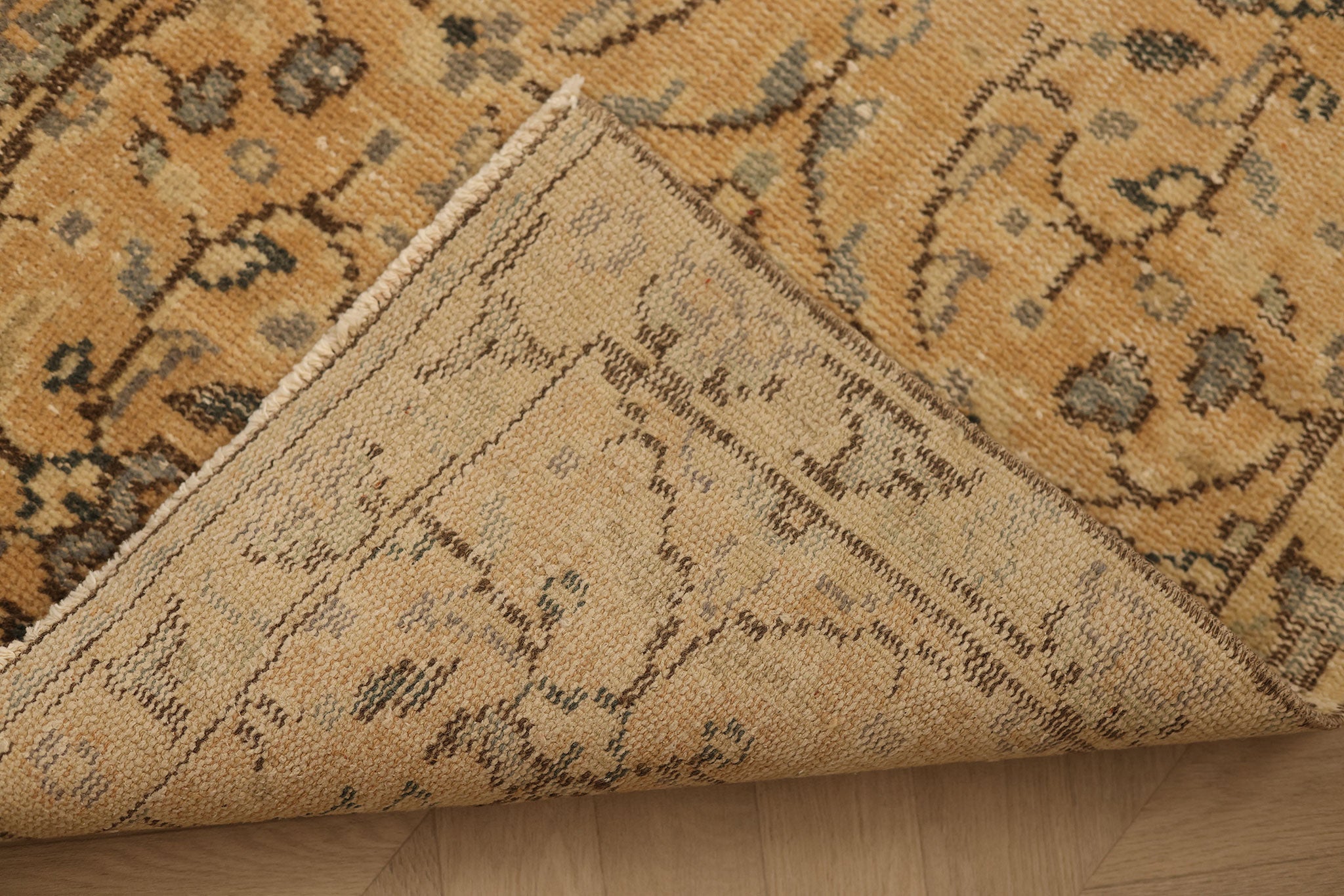 Vintage Manisa Turkish Runner Rug 2x10 ft — Beige Floral