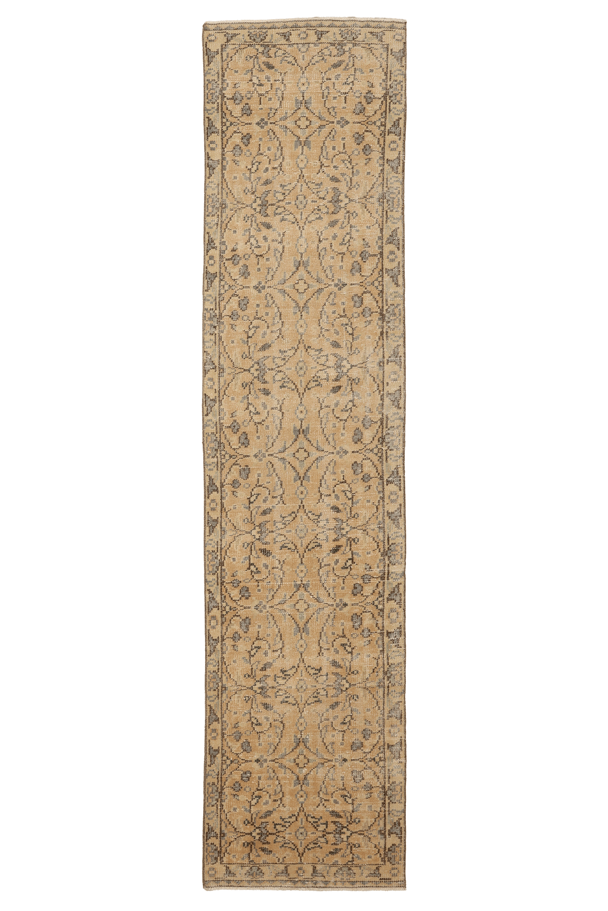 Vintage Manisa Turkish Runner Rug 2x10 ft — Beige Floral