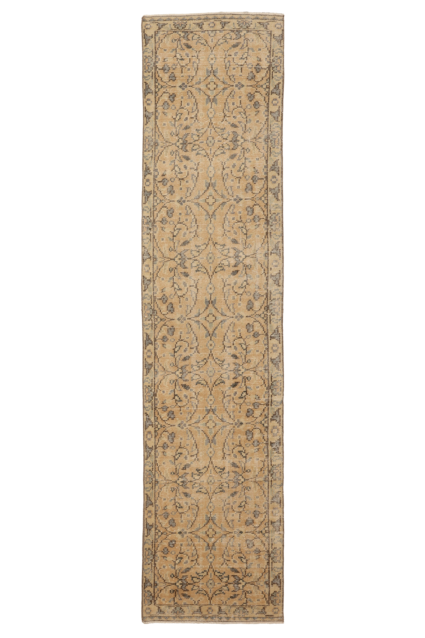 Vintage Manisa Turkish Runner Rug 2x10 ft — Beige Floral