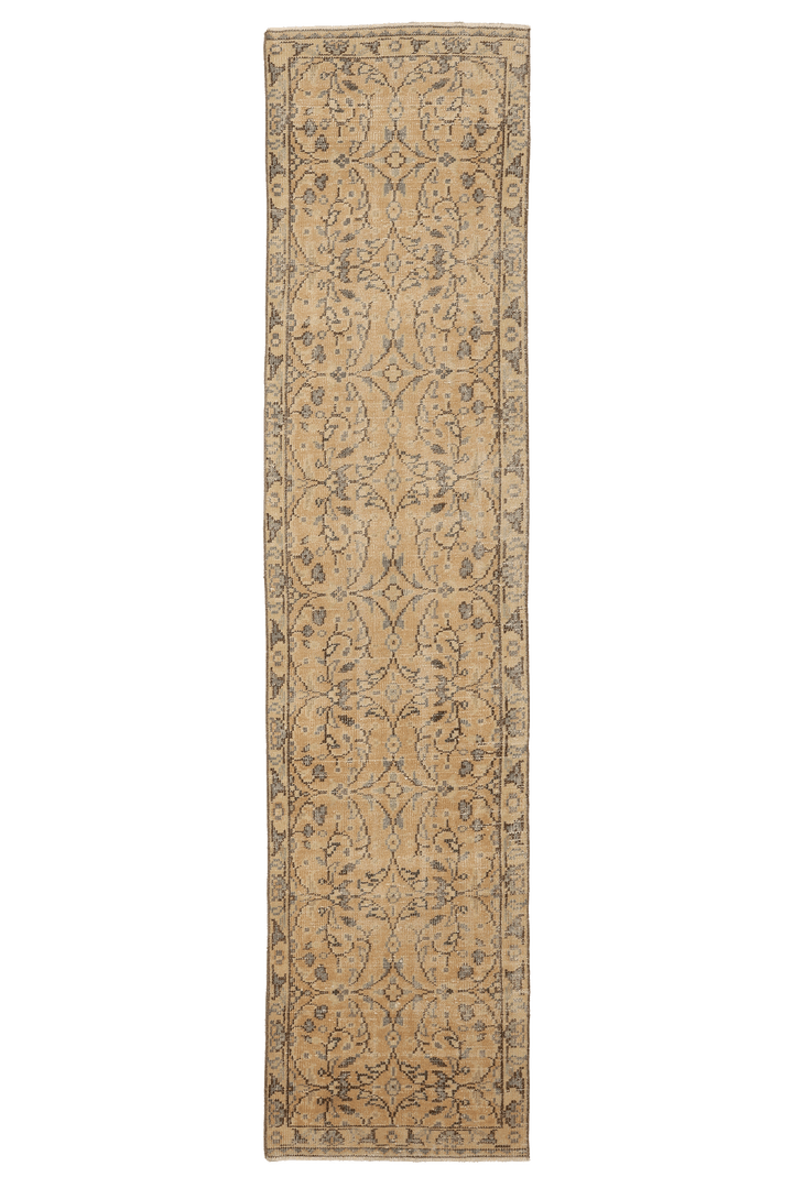 Vintage Manisa Turkish Runner Rug 2x10 ft — Beige Floral