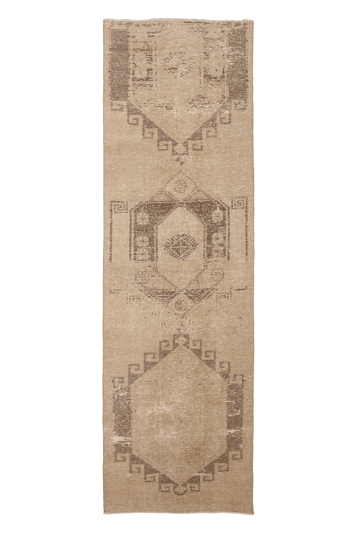 Vintage Malatya Turkish Runner Rug 2x9 ft — Beige & Brown Distressed