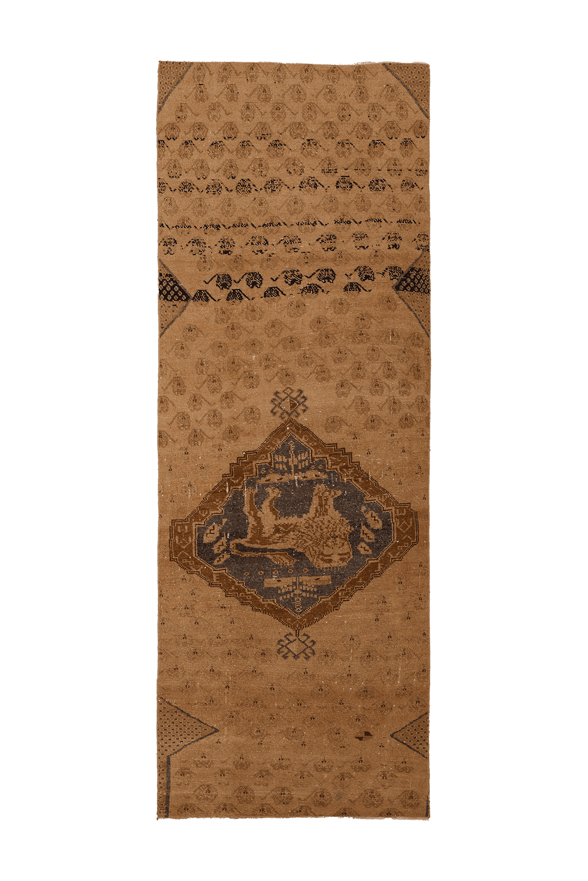 Vintage Sivas Turkish Runner Rug 3x10 ft — Brown & Beige Distressed
