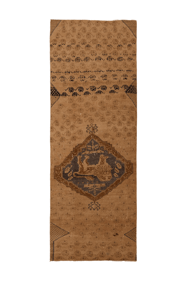 Vintage Sivas Turkish Runner Rug 3x10 ft — Brown & Beige Distressed