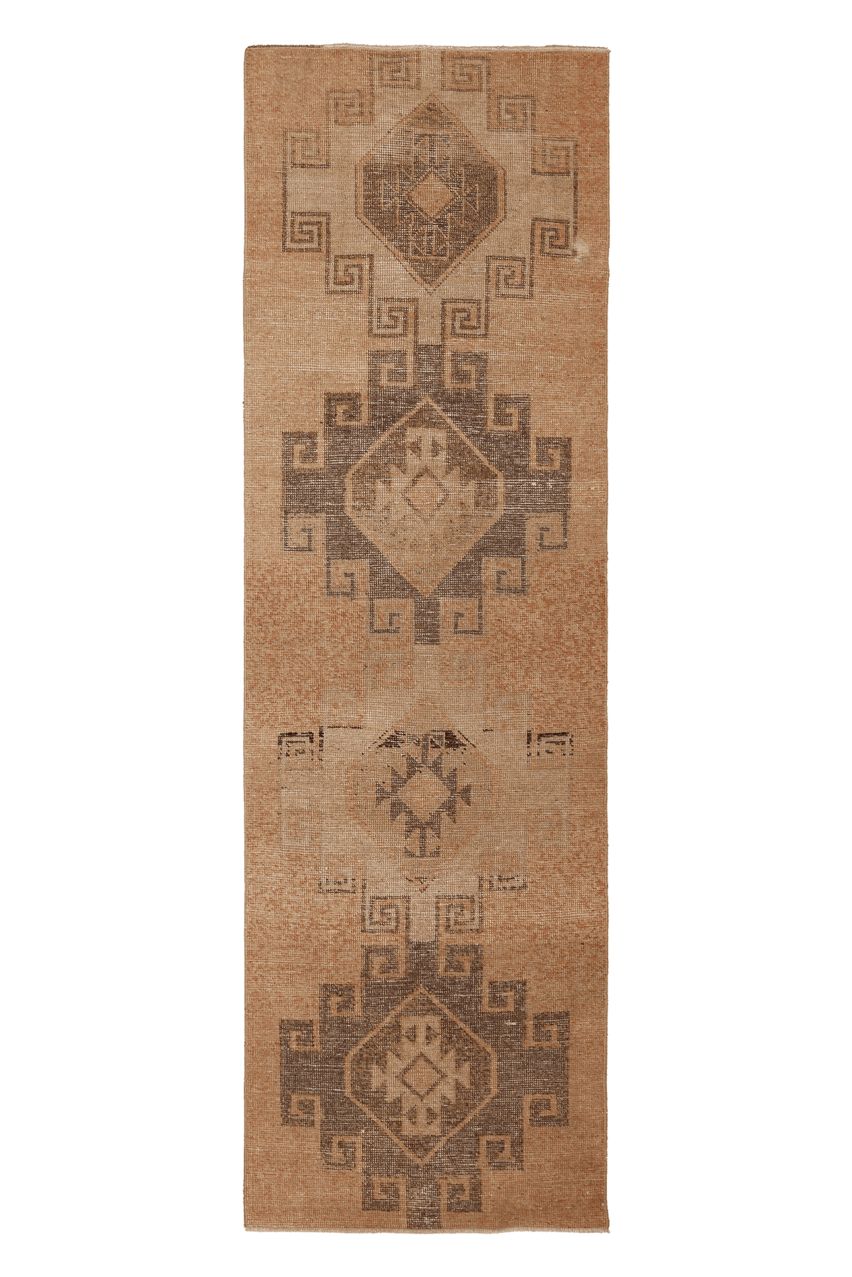 Vintage Malatya Turkish Runner Rug 3x10 ft — Beige & Brown Geometric