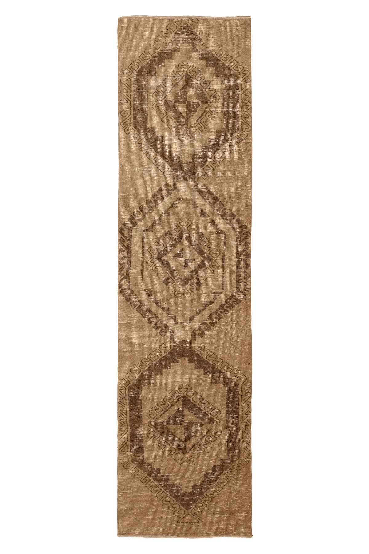Vintage Malatya Turkish Runner Rug 3x10 ft — Beige & Brown Southwestern