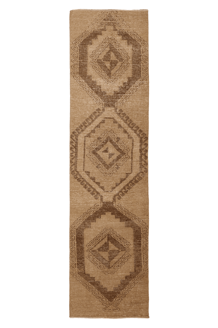 Vintage Malatya Turkish Runner Rug 3x10 ft — Beige & Brown Southwestern