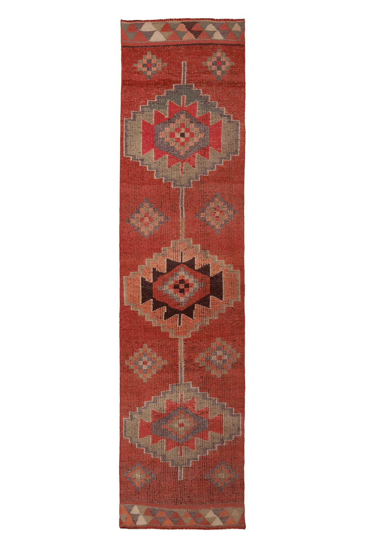 Vintage Southeastern Persian Style Runner Rug 3x12 ft — Red & Orange Geometric