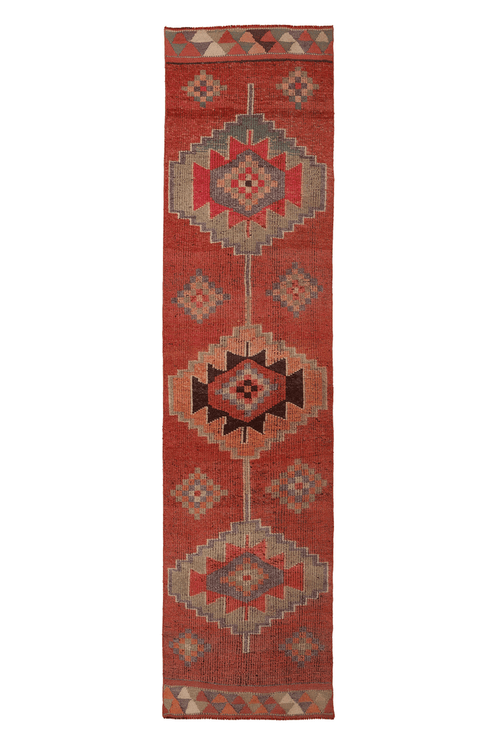 Vintage Southeastern Persian Style Runner Rug 3x12 ft — Red & Orange Geometric