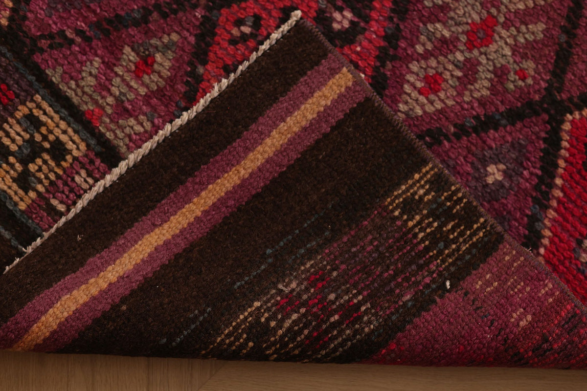 Vintage Southeastern Persian Style Runner Rug 3x11 ft — Red & Brown Geometric