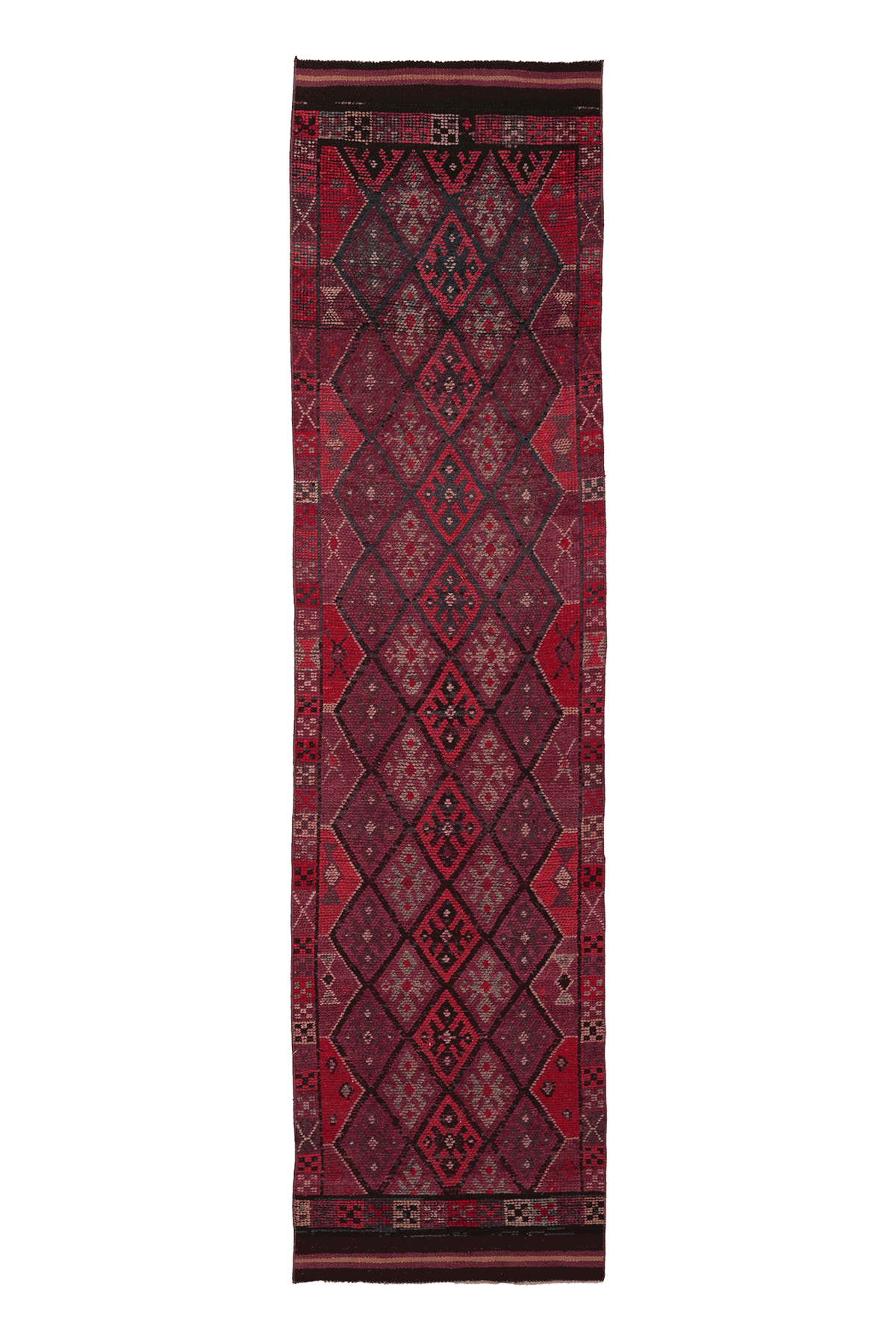 Vintage Southeastern Persian Style Runner Rug 3x11 ft — Red & Brown Geometric