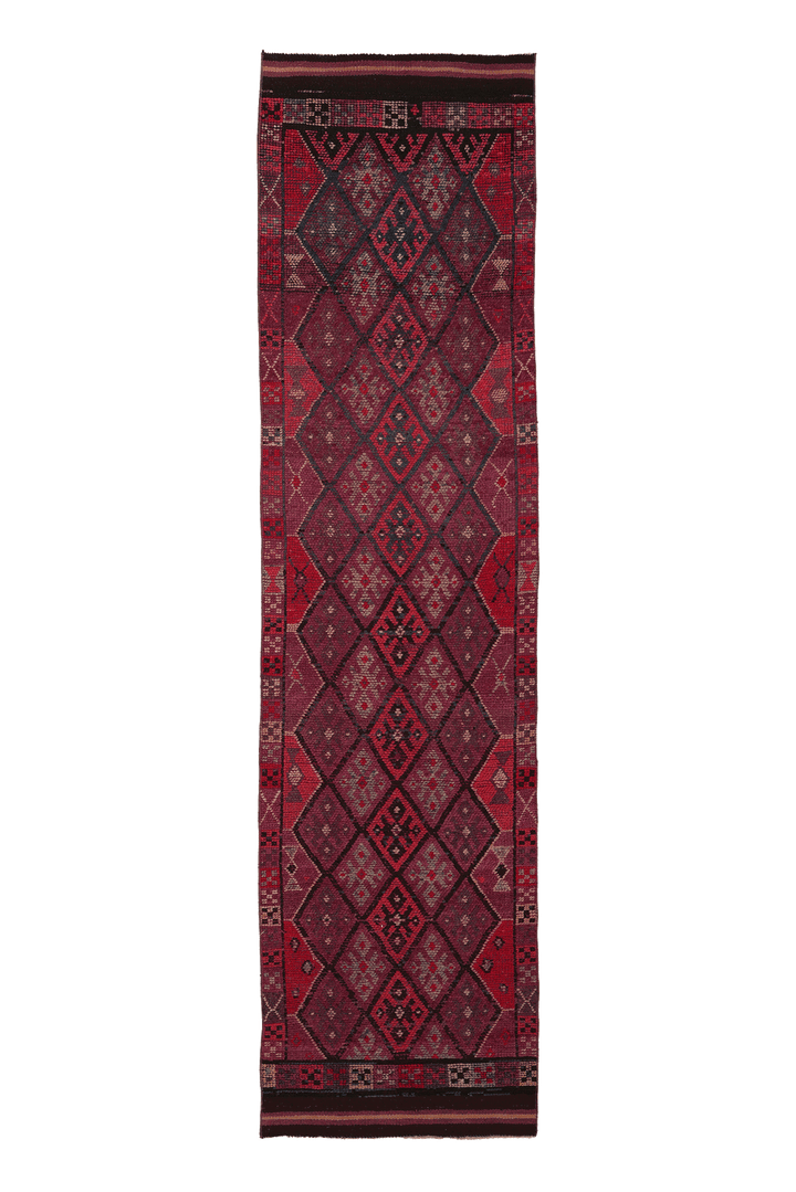 Vintage Southeastern Persian Style Runner Rug 3x11 ft — Red & Brown Geometric