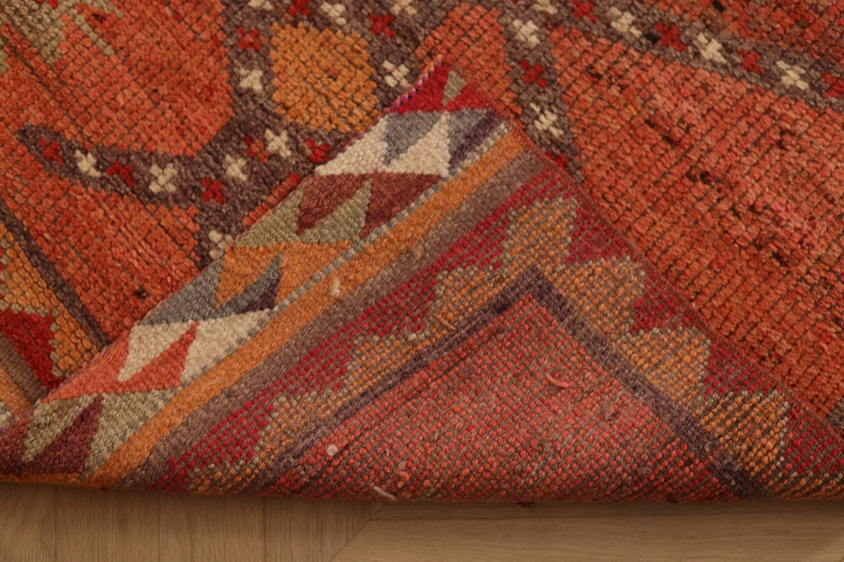Vintage Southeastern Persian Style Runner Rug 3x12 ft — Orange & Red Geometric