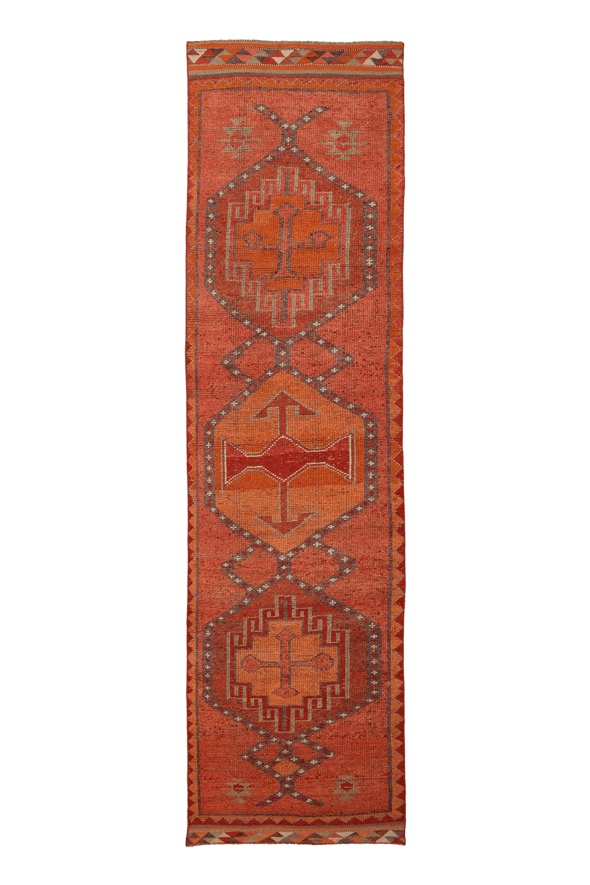 Vintage Southeastern Persian Style Runner Rug 3x12 ft — Orange & Red Geometric