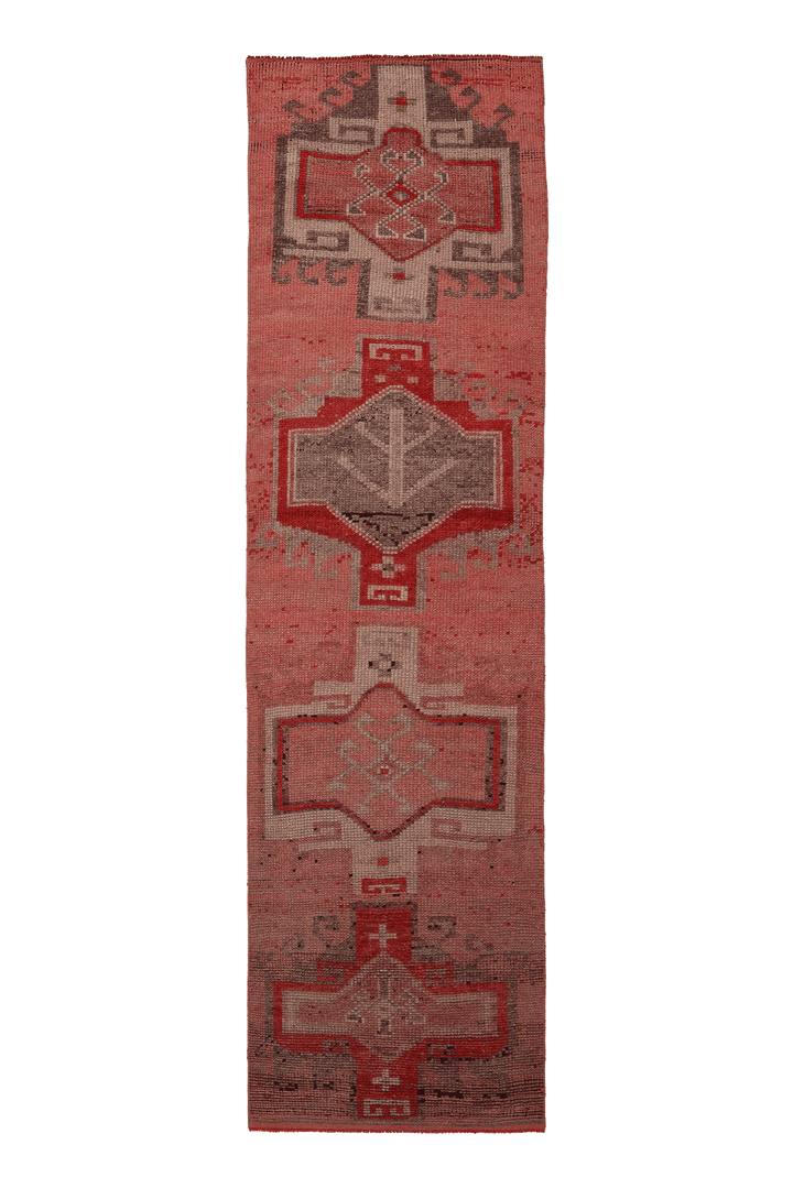 Vintage Southeastern Persian Style Runner Rug 3x11 ft — Red & Beige Geometric