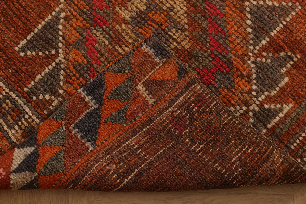 Vintage Southeastern Persian Style Runner Rug 3x11 ft — Brown & Red Geometric
