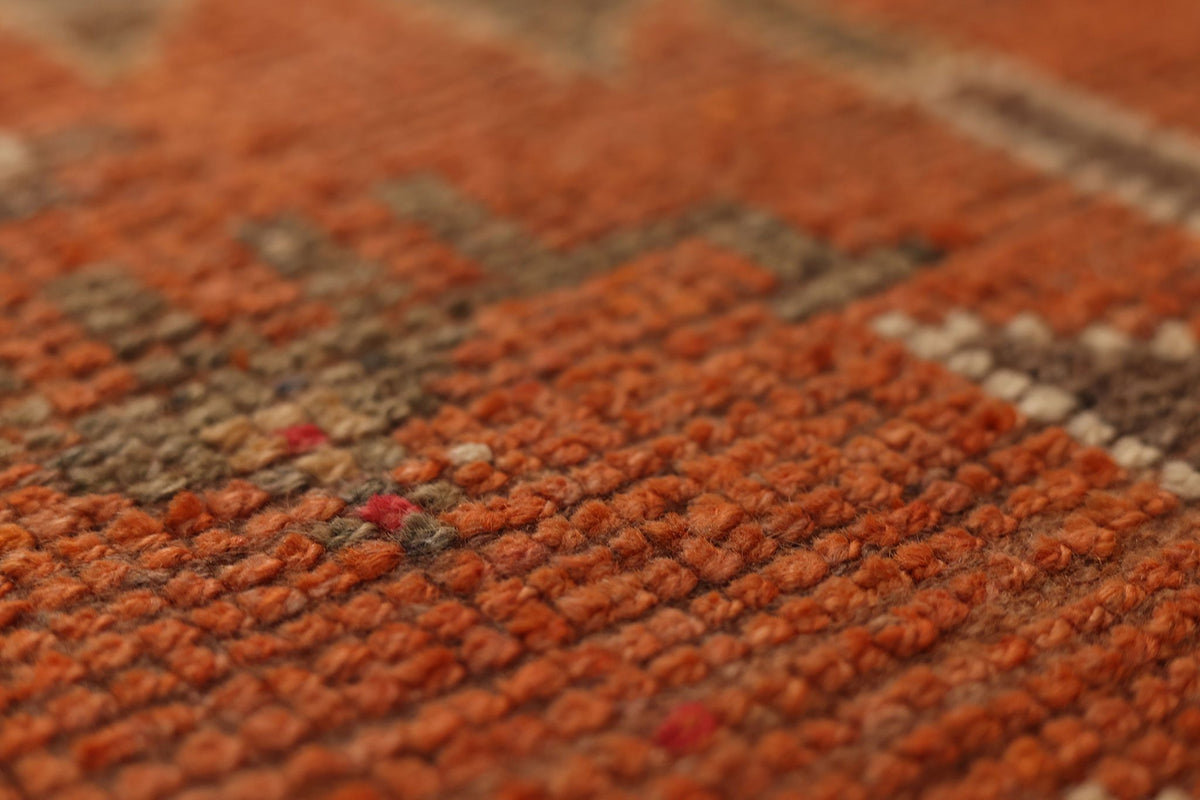 Vintage Southeastern Persian Style Runner Rug 3x11 ft — Brown & Red Geometric