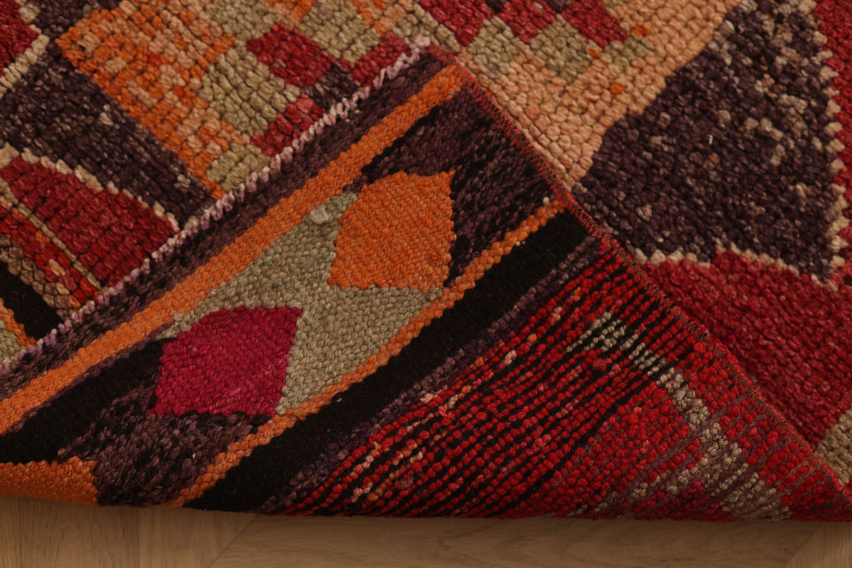 Vintage Southeastern Persian Style Runner Rug 3x10 ft — Red & Orange Geometric
