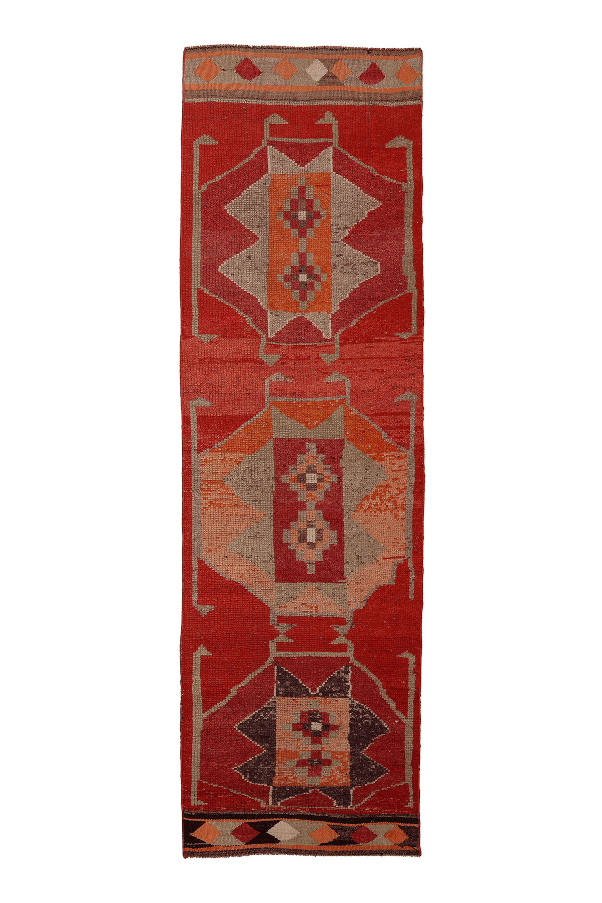 Vintage Southeastern Persian Style Runner Rug 3x10 ft — Red & Orange Geometric
