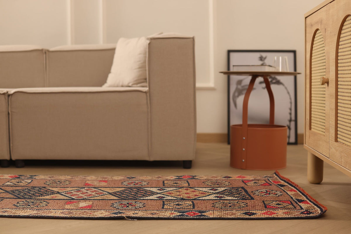Vintage Southeastern Persian Style Runner Rug 3x12 ft — Brown & Beige Geometric