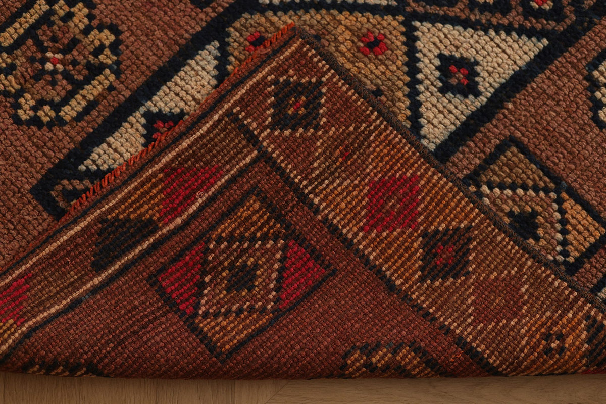 Vintage Southeastern Persian Style Runner Rug 3x12 ft — Brown & Beige Geometric
