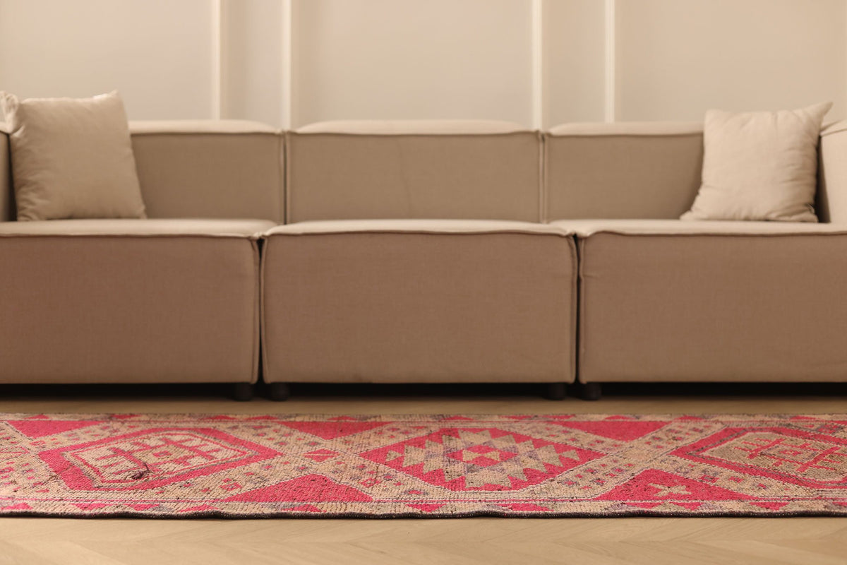 Vintage Southeastern Persian Style Runner Rug 3x13 ft — Red & Brown Geometric