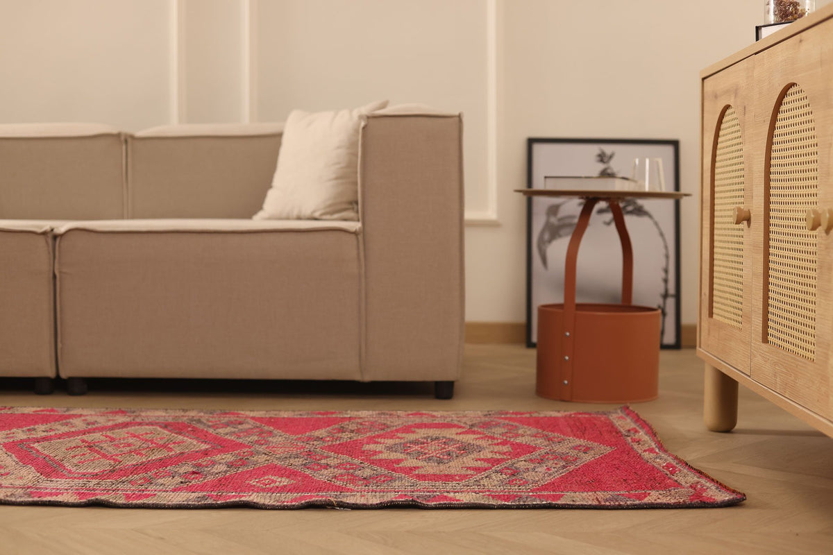 Vintage Southeastern Persian Style Runner Rug 3x13 ft — Red & Brown Geometric
