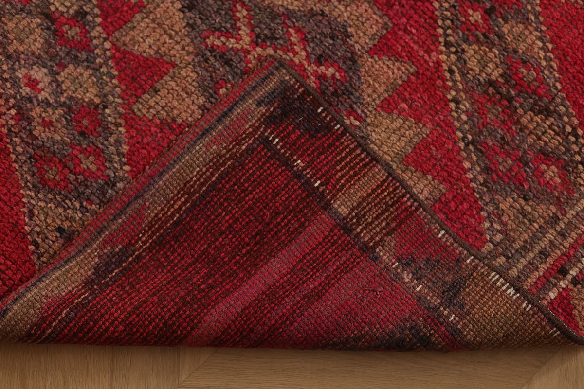 Vintage Southeastern Persian Style Runner Rug 3x13 ft — Red & Brown Geometric