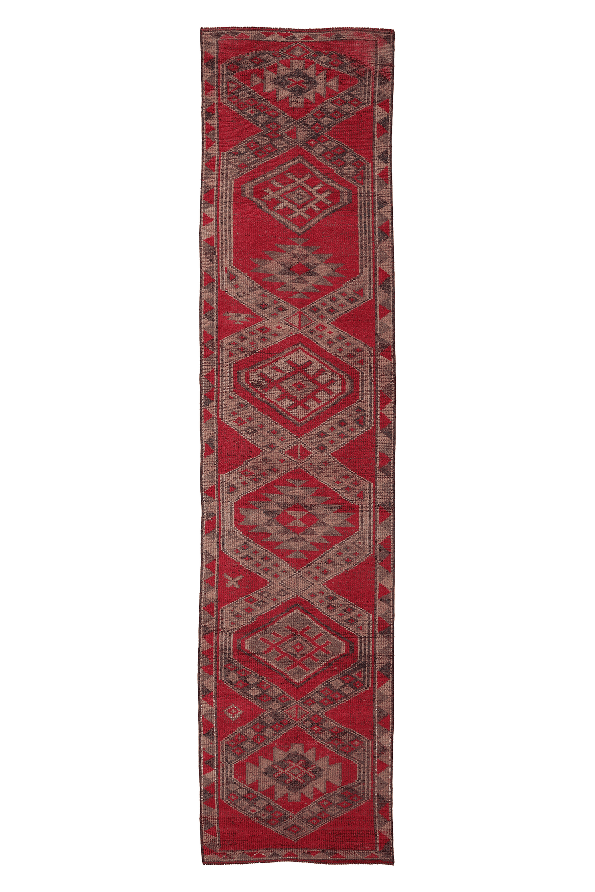 Vintage Southeastern Persian Style Runner Rug 3x13 ft — Red & Brown Geometric