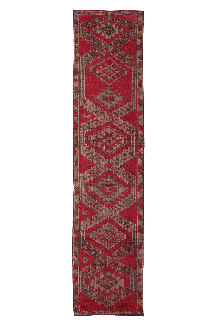 Vintage Southeastern Persian Style Runner Rug 3x13 ft — Red & Brown Geometric