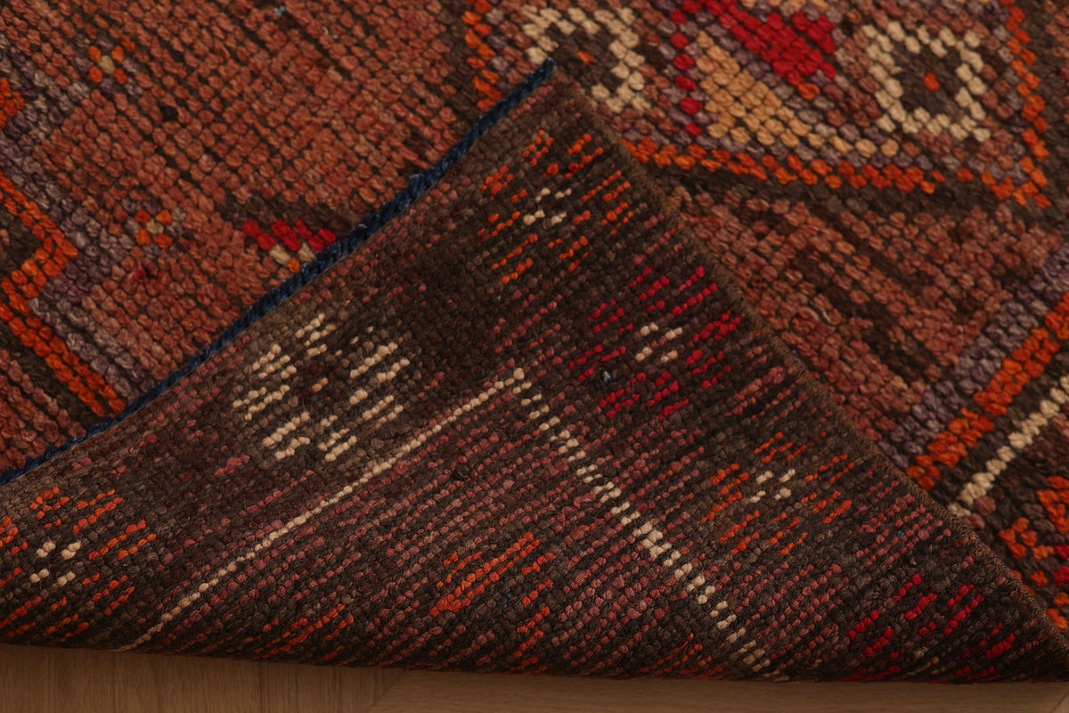 Vintage Southeastern Persian Style Runner Rug 3x12 ft — Brown & Red Geometric