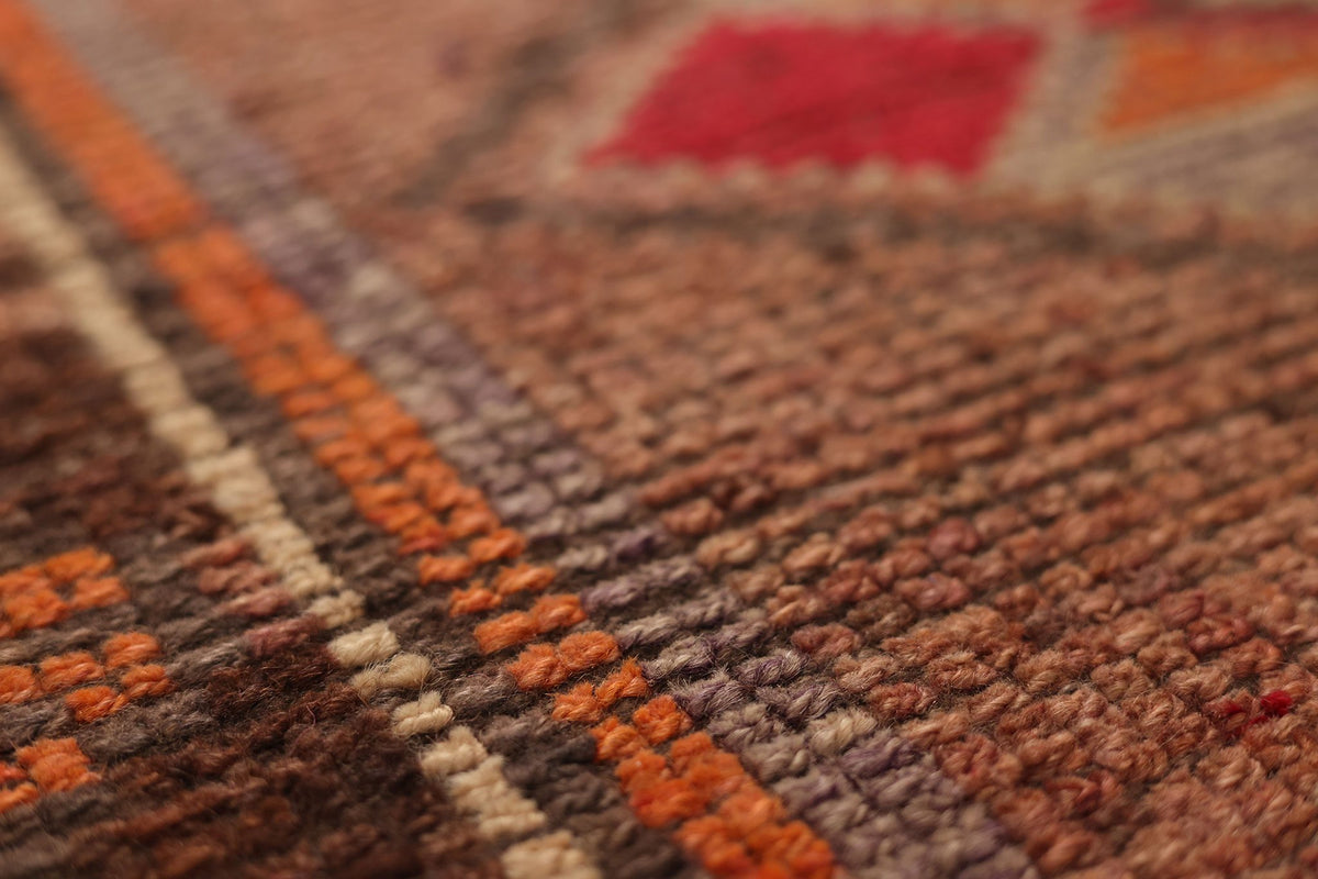 Vintage Southeastern Persian Style Runner Rug 3x12 ft — Brown & Red Geometric
