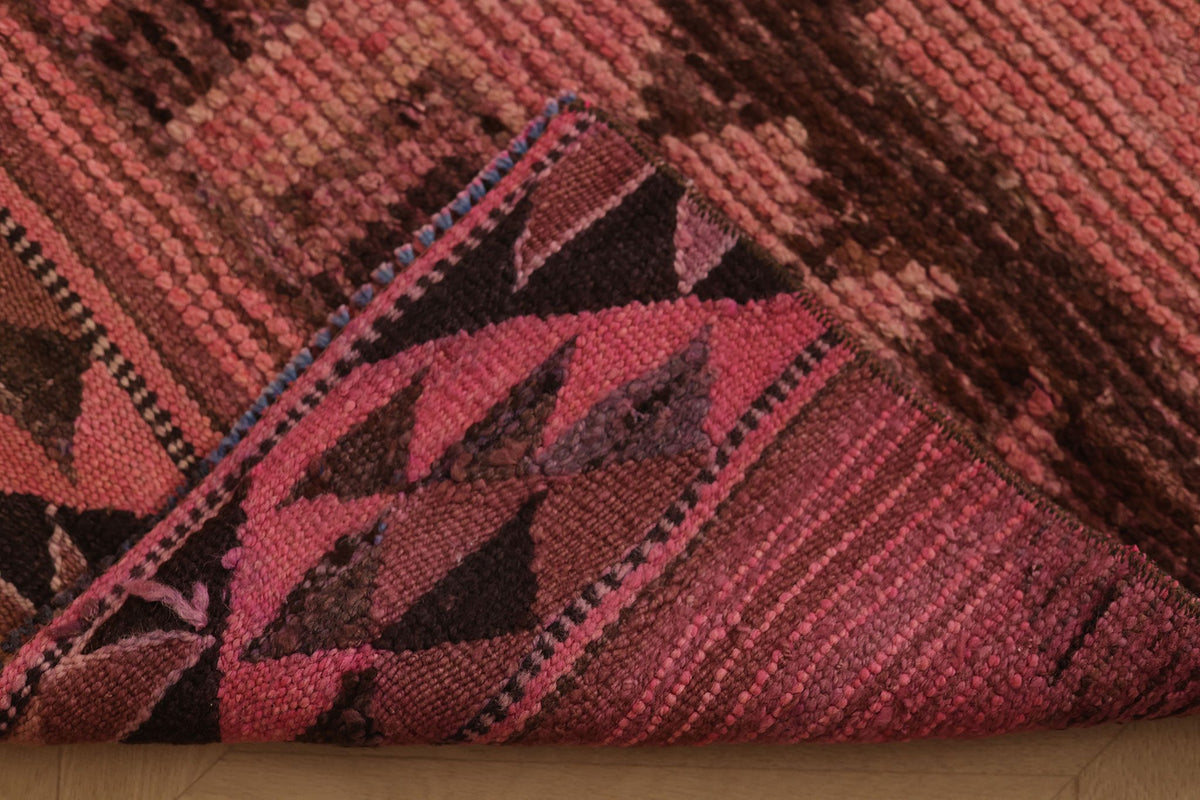 Vintage Southeastern Persian Style Runner Rug 2x9 ft — Pink & Brown Geometric
