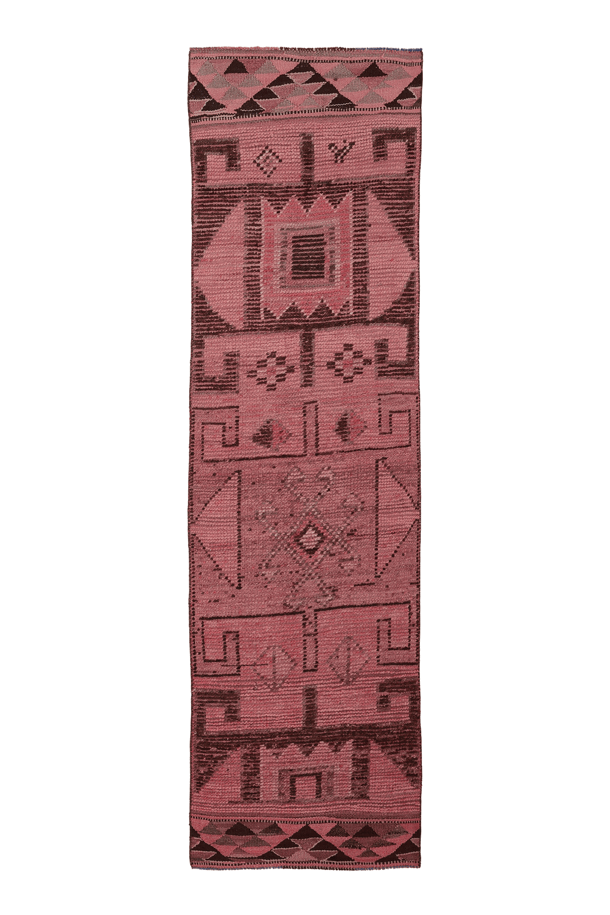 Vintage Southeastern Persian Style Runner Rug 2x9 ft — Pink & Brown Geometric