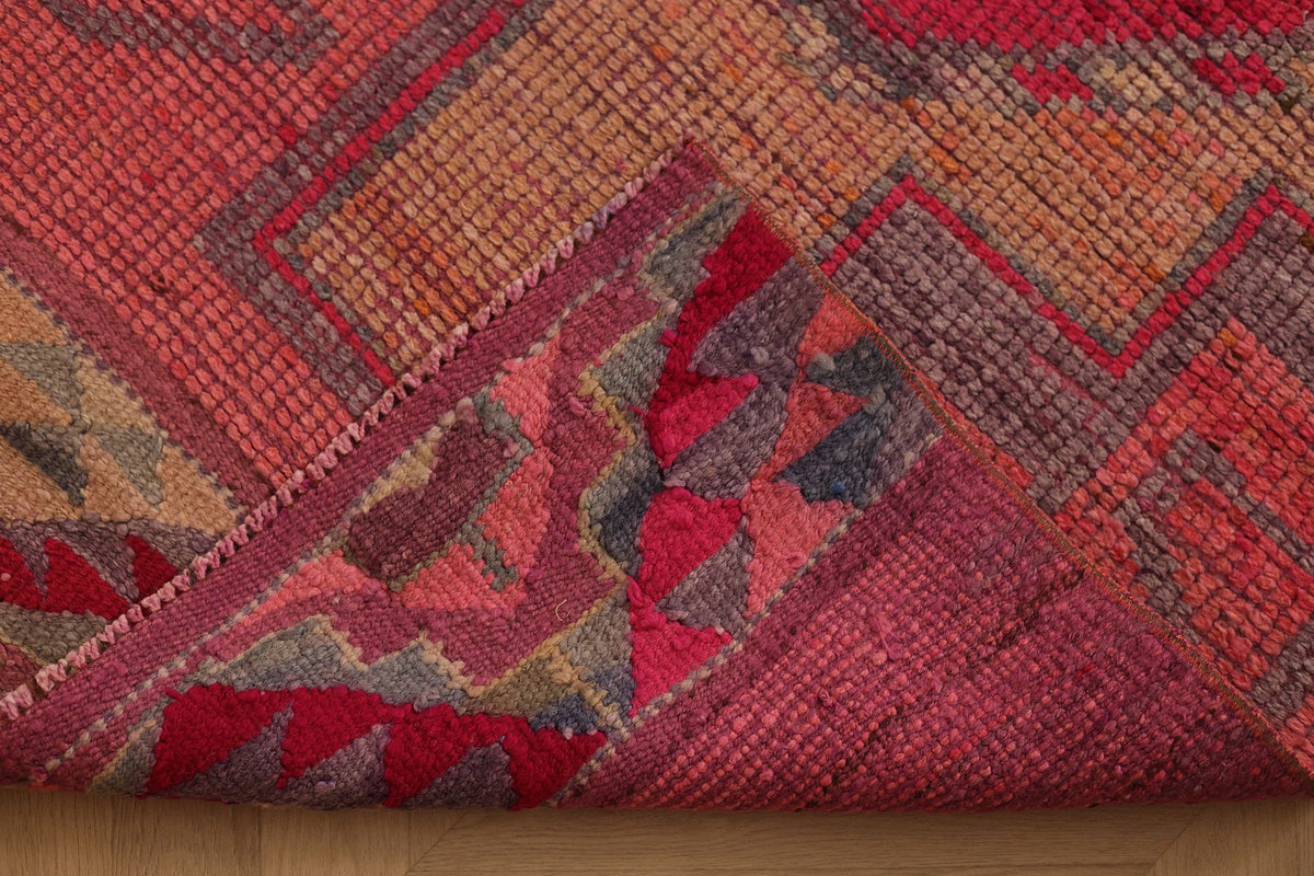 Vintage Southeastern Persian Style Runner Rug 3x11 ft — Red & Beige Geometric
