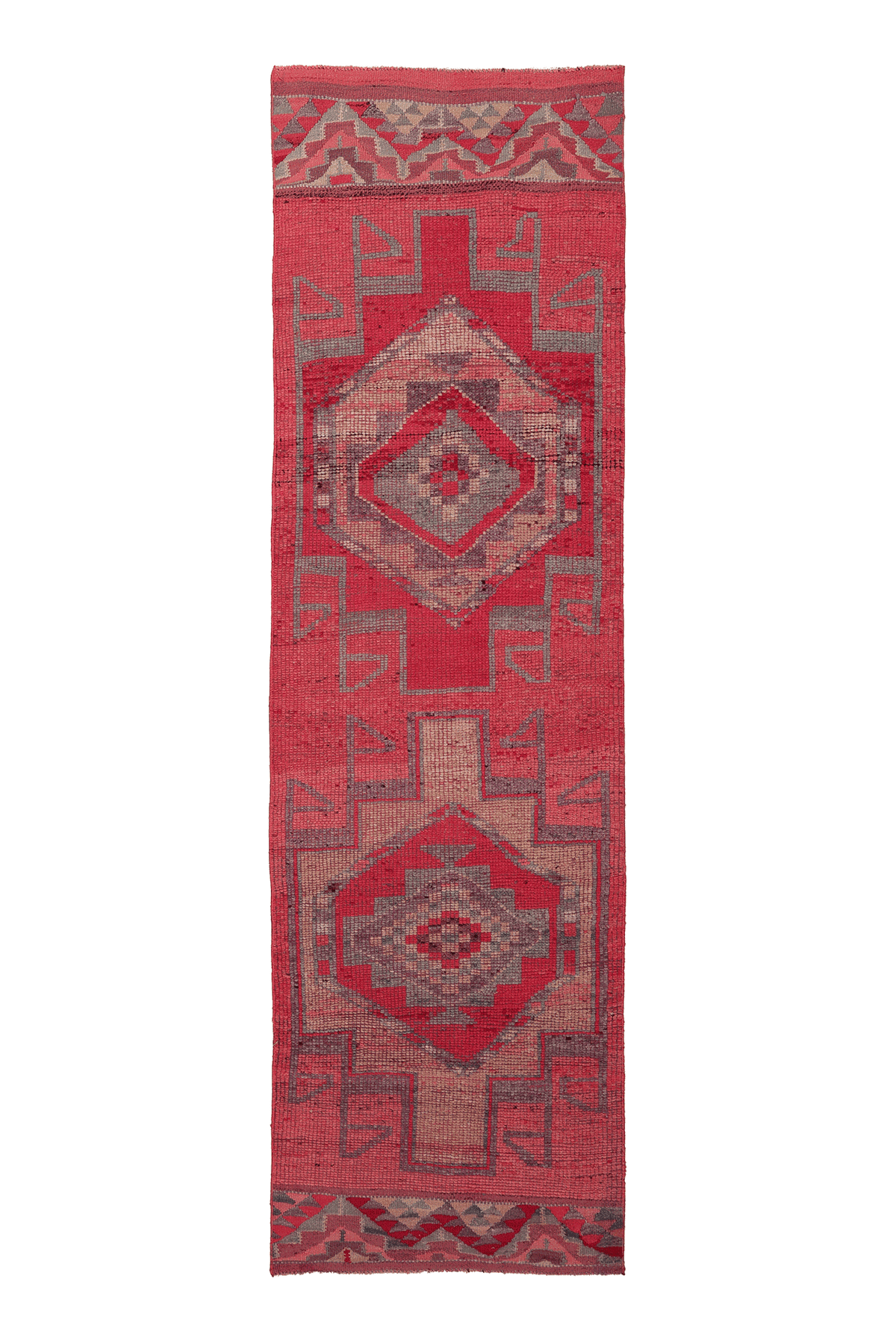 Vintage Southeastern Persian Style Runner Rug 3x11 ft — Red & Beige Geometric