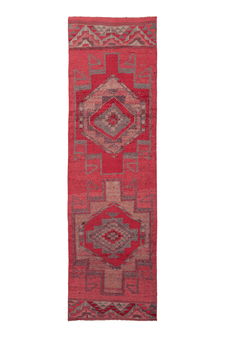 Vintage Southeastern Persian Style Runner Rug 3x11 ft — Red & Beige Geometric