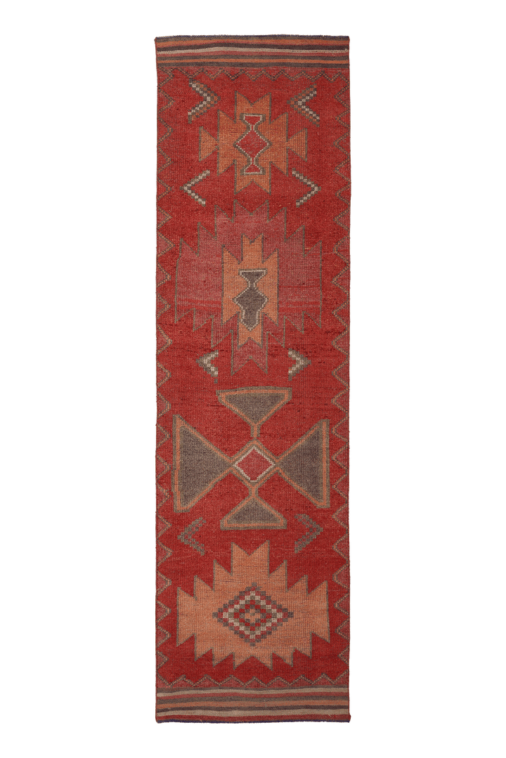 Vintage Southeastern Persian Style Runner Rug 3x11 ft — Red & Orange Geometric
