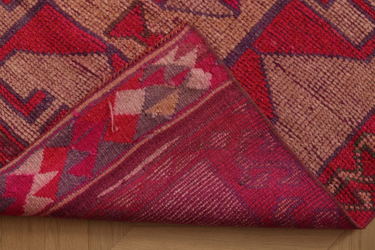 Vintage Southeastern Persian Style Runner Rug 3x13 ft — Red & Beige Geometric