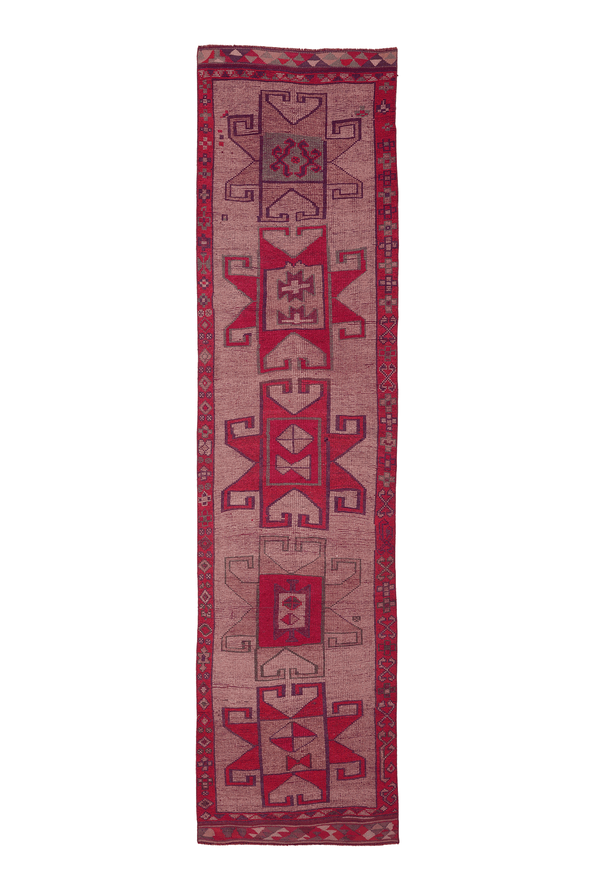 Vintage Southeastern Persian Style Runner Rug 3x13 ft — Red & Beige Geometric