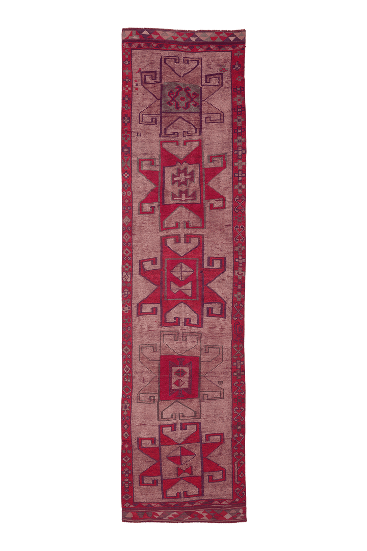Vintage Southeastern Persian Style Runner Rug 3x13 ft — Red & Beige Geometric