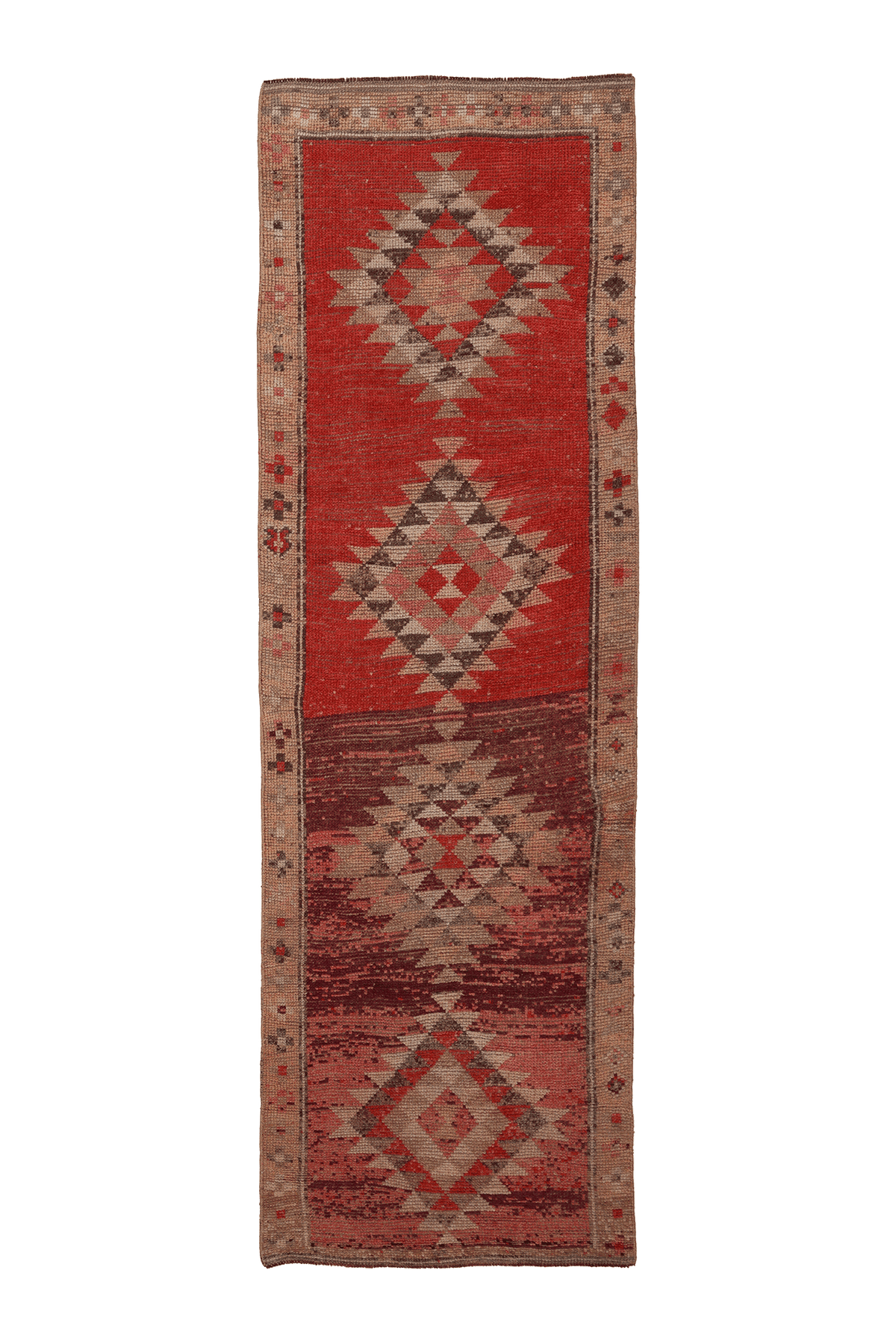Vintage Southeastern Persian Style Runner Rug 3x10 ft — Red & Brown Geometric