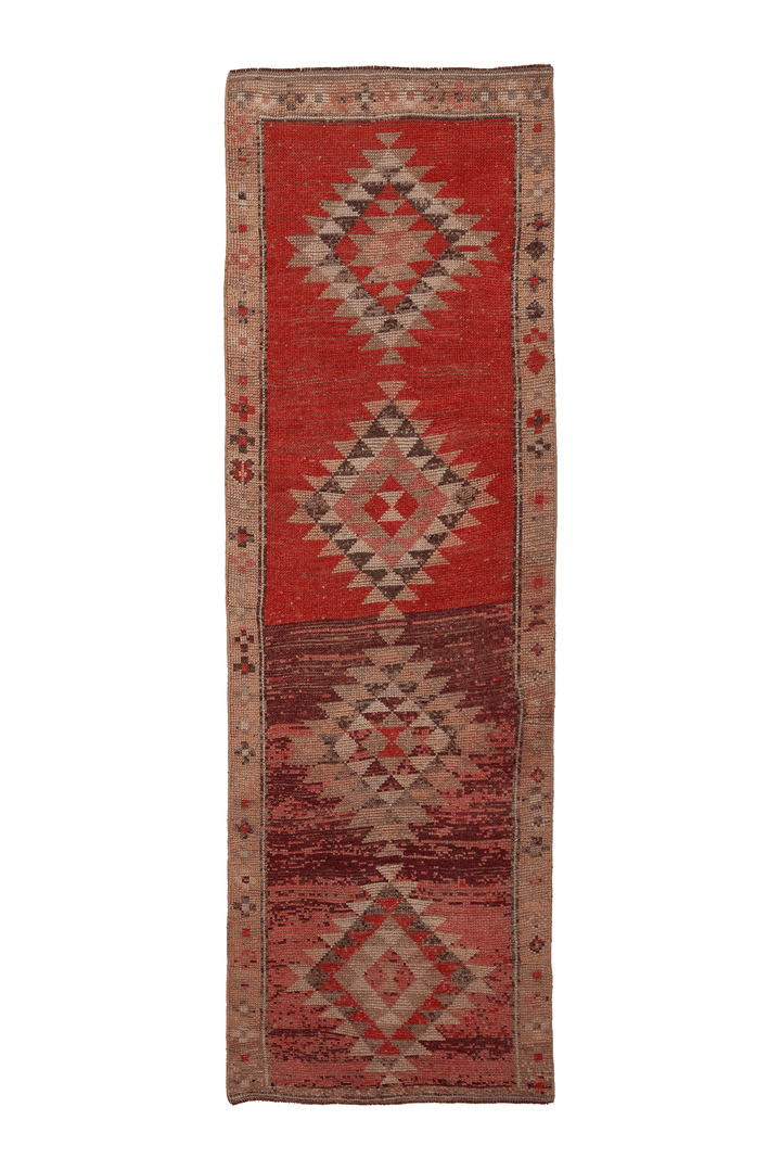 Vintage Southeastern Persian Style Runner Rug 3x10 ft — Red & Brown Geometric