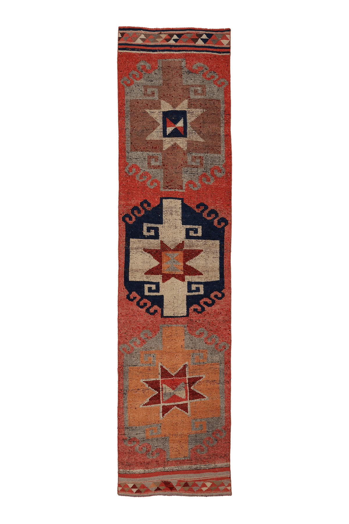 Vintage Southeastern Persian Style Runner Rug 3x12 ft — Red & Orange Geometric