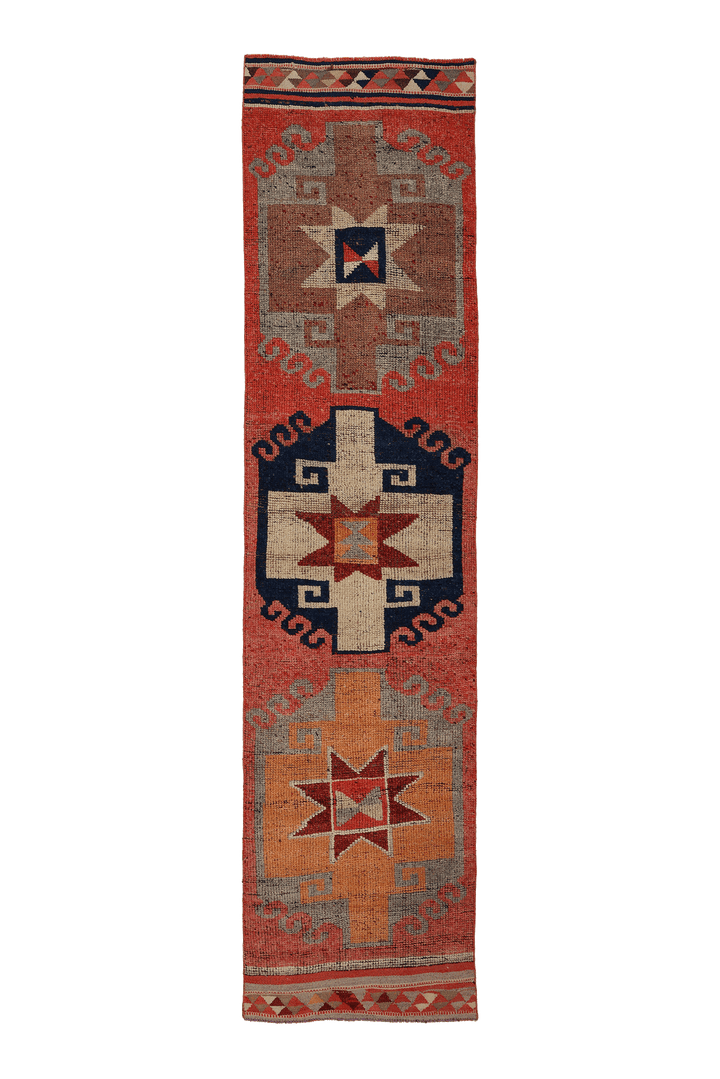 Vintage Southeastern Persian Style Runner Rug 3x12 ft — Red & Orange Geometric