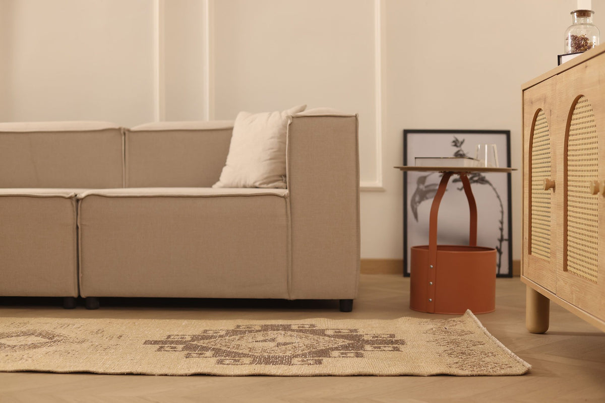 Vintage Malatya Turkish Runner Rug 3x12 ft — Beige & Brown Southwestern