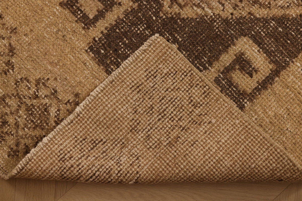 Vintage Malatya Turkish Runner Rug 3x12 ft — Beige & Brown Southwestern