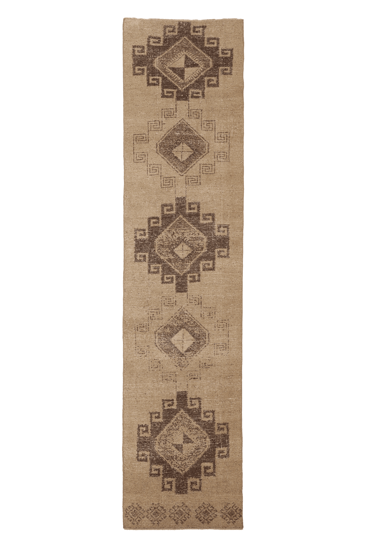 Vintage Malatya Turkish Runner Rug 3x12 ft — Beige & Brown Southwestern