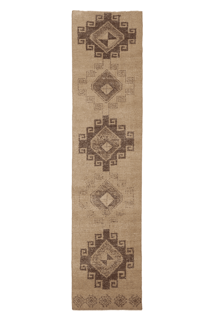 Vintage Malatya Turkish Runner Rug 3x12 ft — Beige & Brown Southwestern