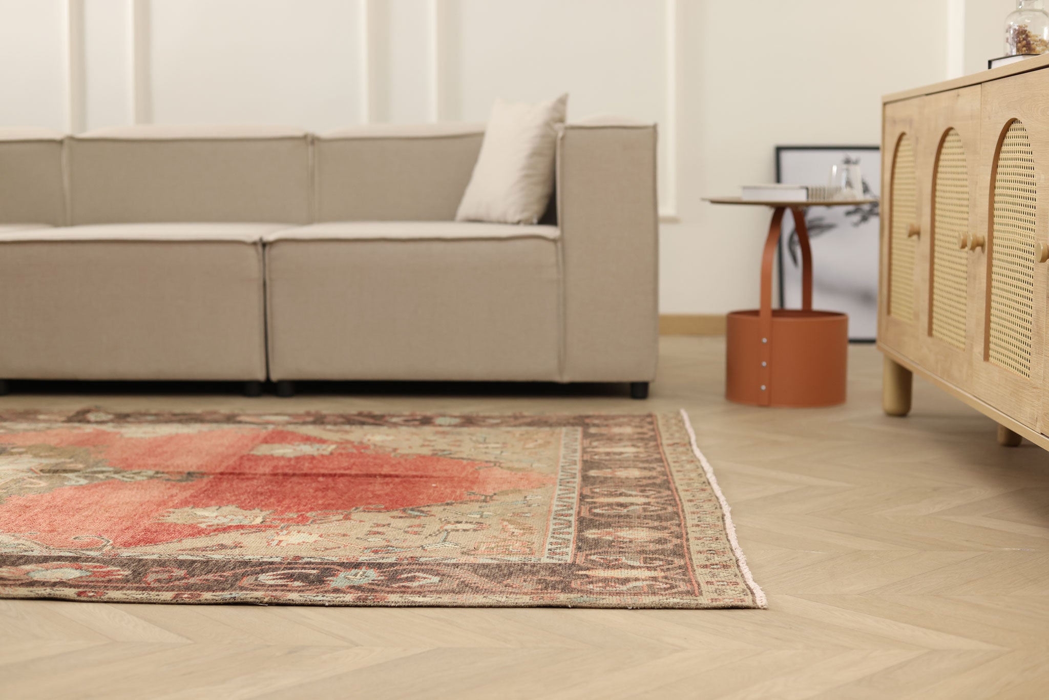 Vintage Sivas Turkish Area Rug 5x9 ft — Red & Brown Floral