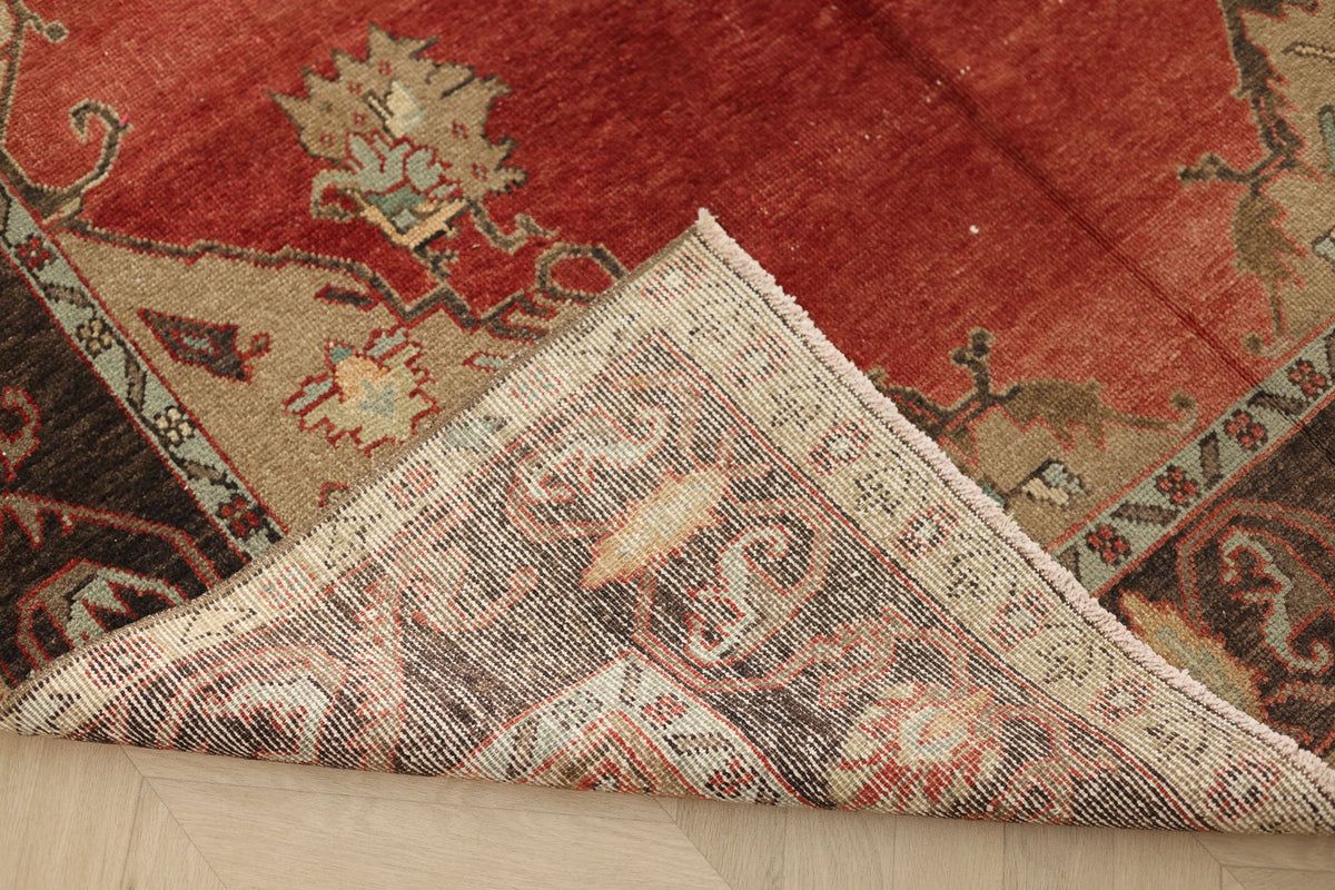 Vintage Sivas Turkish Area Rug 5x9 ft — Red & Brown Floral